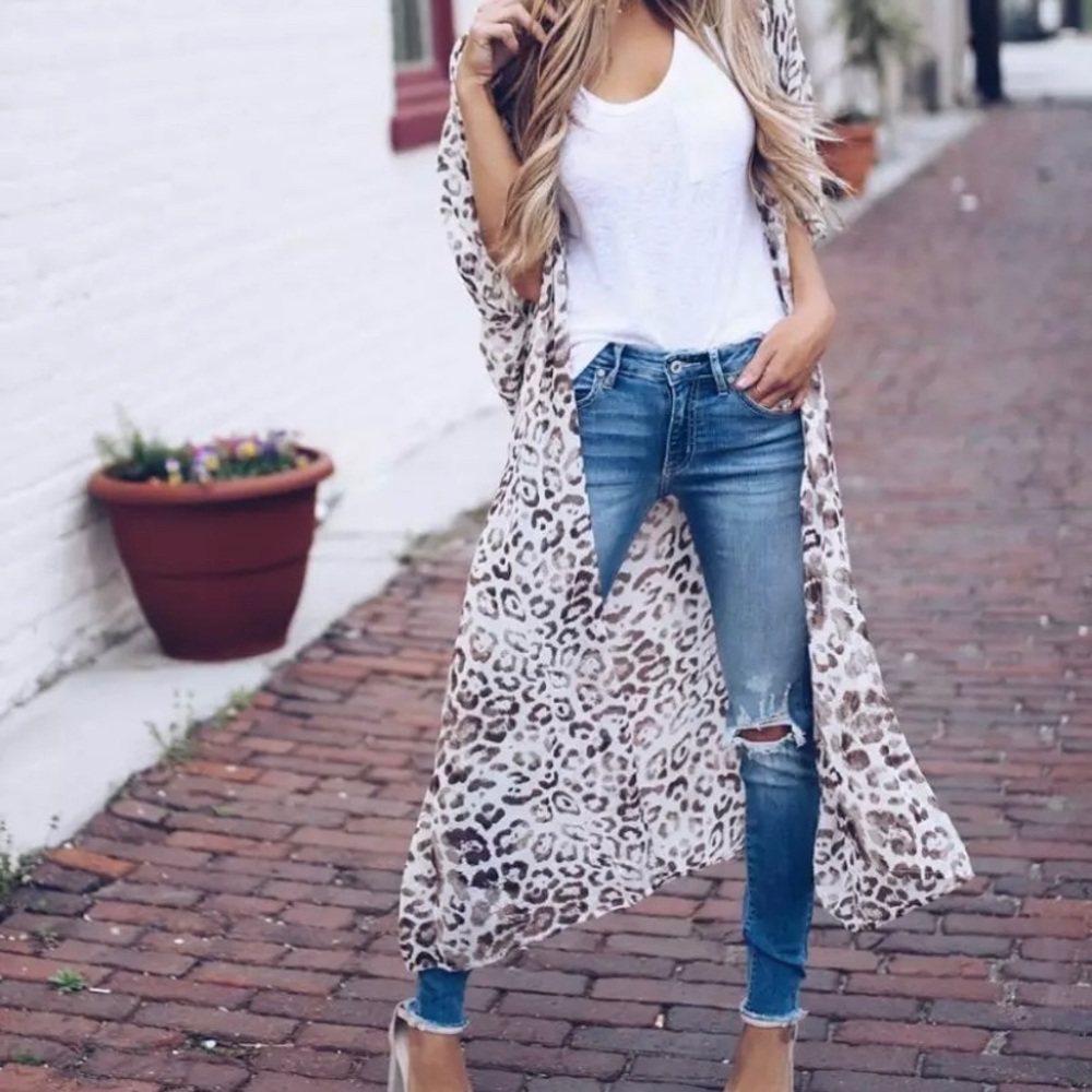 Women’s Sheer Chiffon Floral Cardigan Long Blouse - Picture 2 of 6